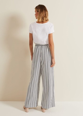 Phase Eight Selene Striped Wide Legs Trousers Navy/White USA | 6410287-CZ